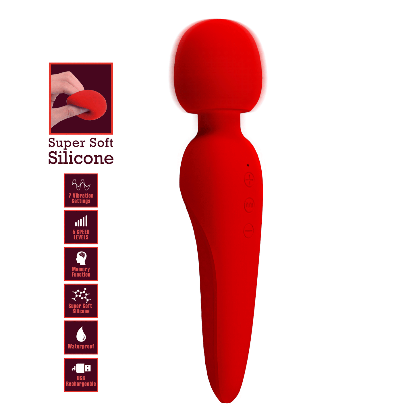 Pretty Love Super Soft Silicone Meredith Wand Massager Red