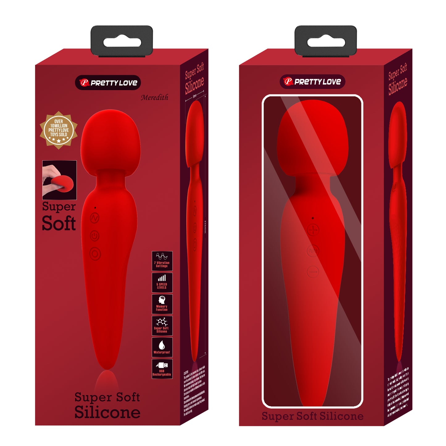 Pretty Love Super Soft Silicone Meredith Wand Massager Red