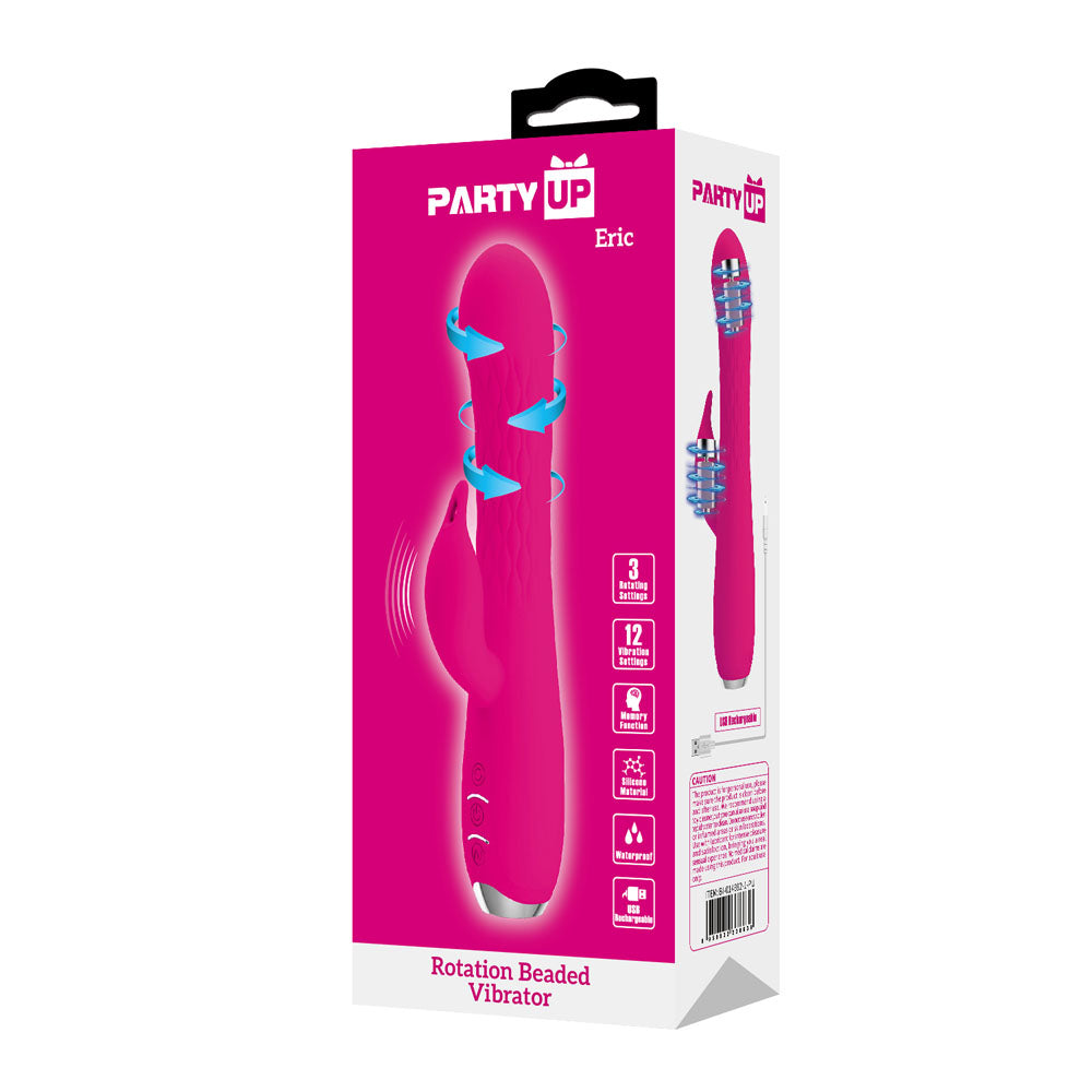 Party Up Eric Rabbit Vibrator with Rotating Bead Shaft Pink
