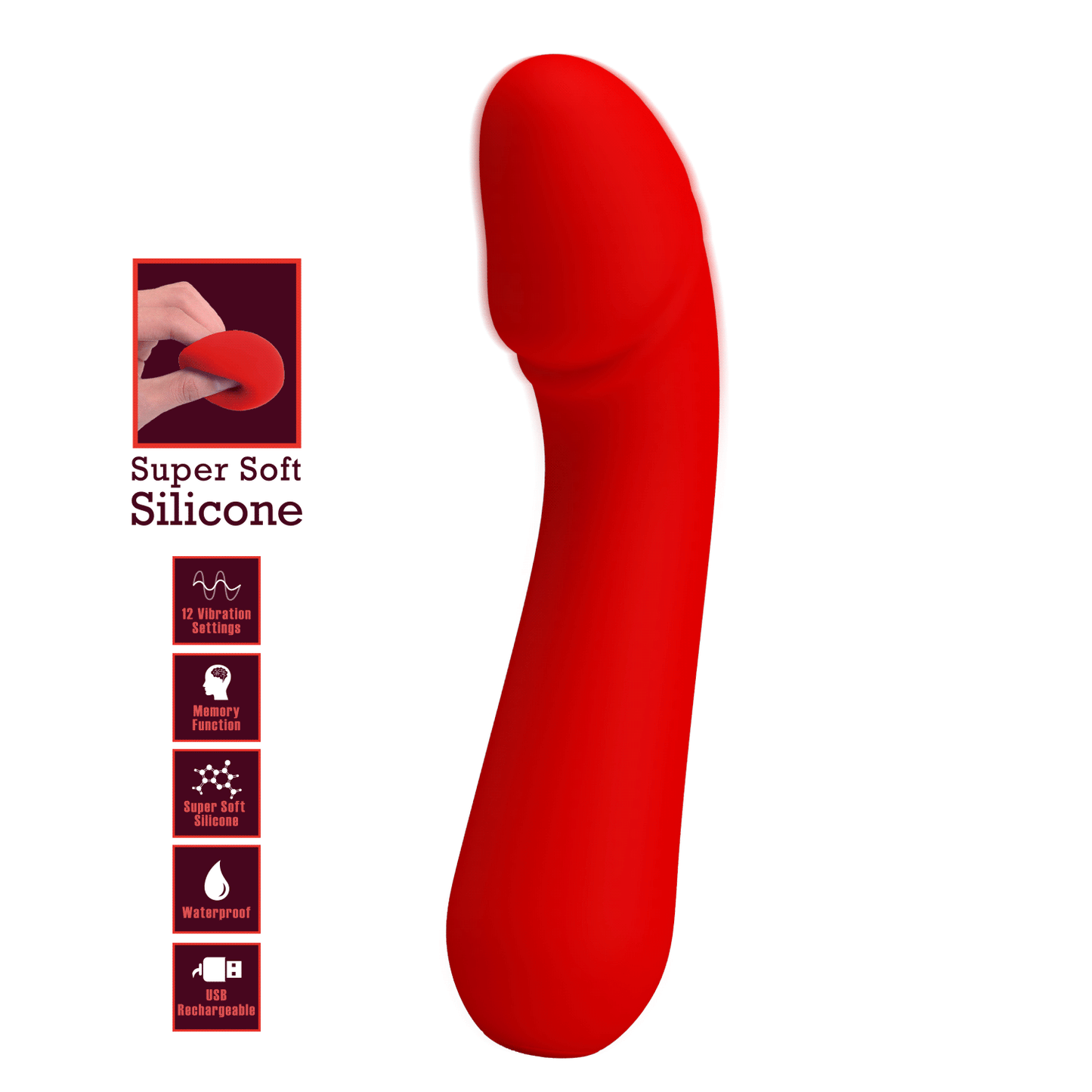 Pretty Love Super Soft Silicone Cetus G-Spot Vibrator Red