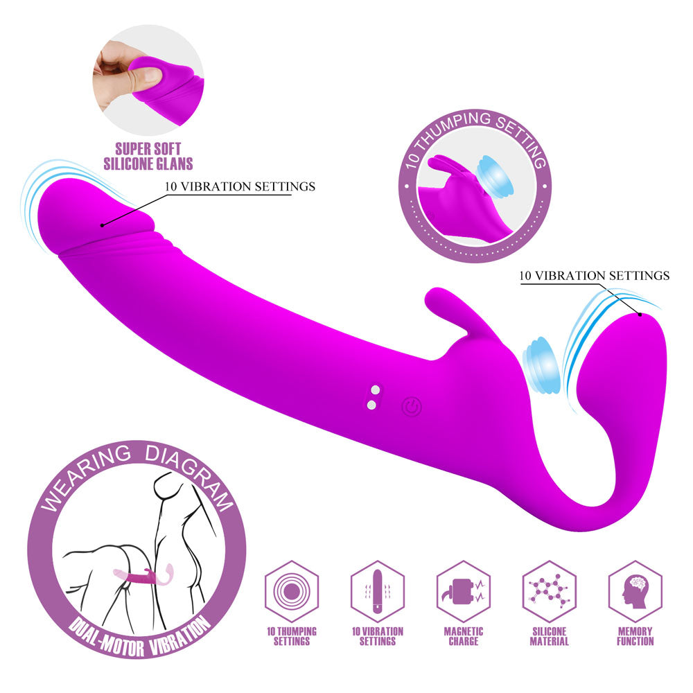 Party Up Oliver Vibrating Strapless Strap-On Purple