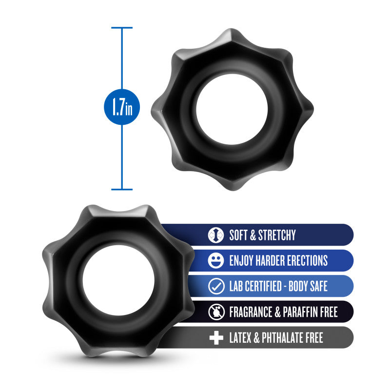 Blush Novelties | Stay Hard Nutz Black Cock Rings - Set of 2