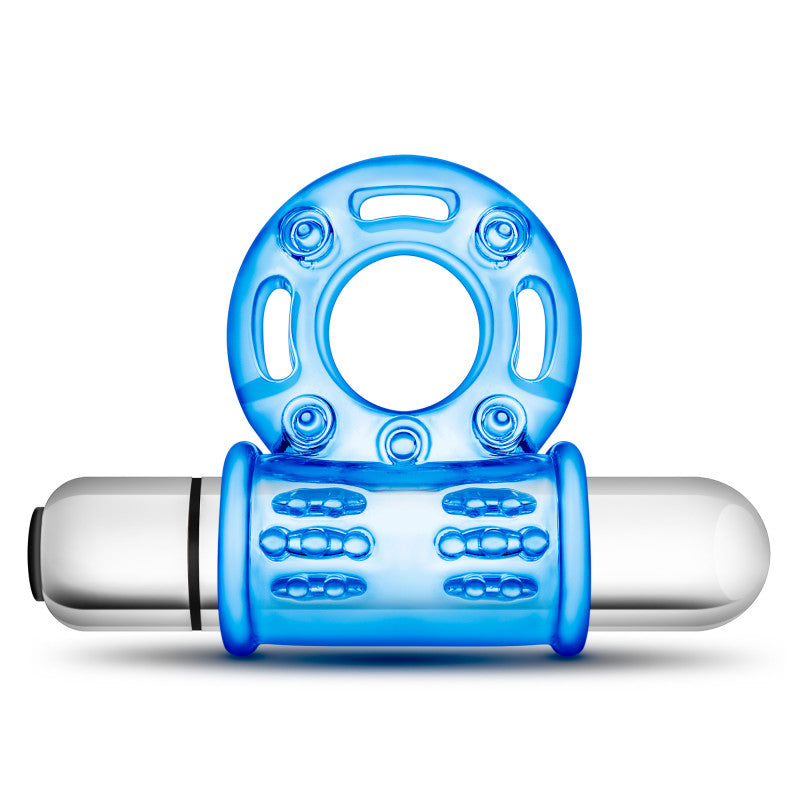 Blush Novelties | Stay Hard 10-Function Blue Vibrating Bull Ring