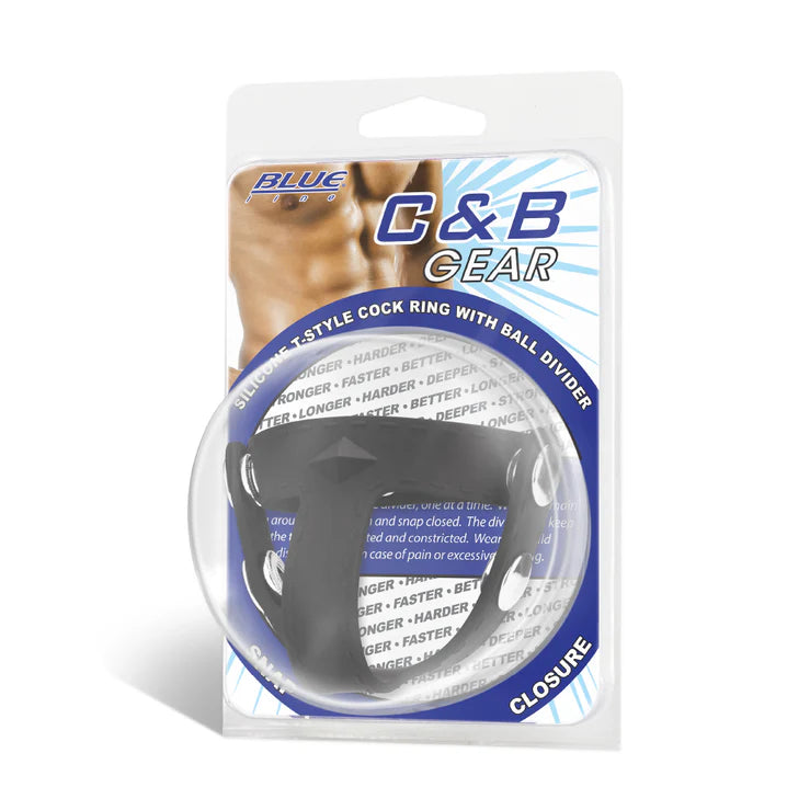 Electric EEL | Blue Line T-Style Silicone Cock Ring With Ball Divider