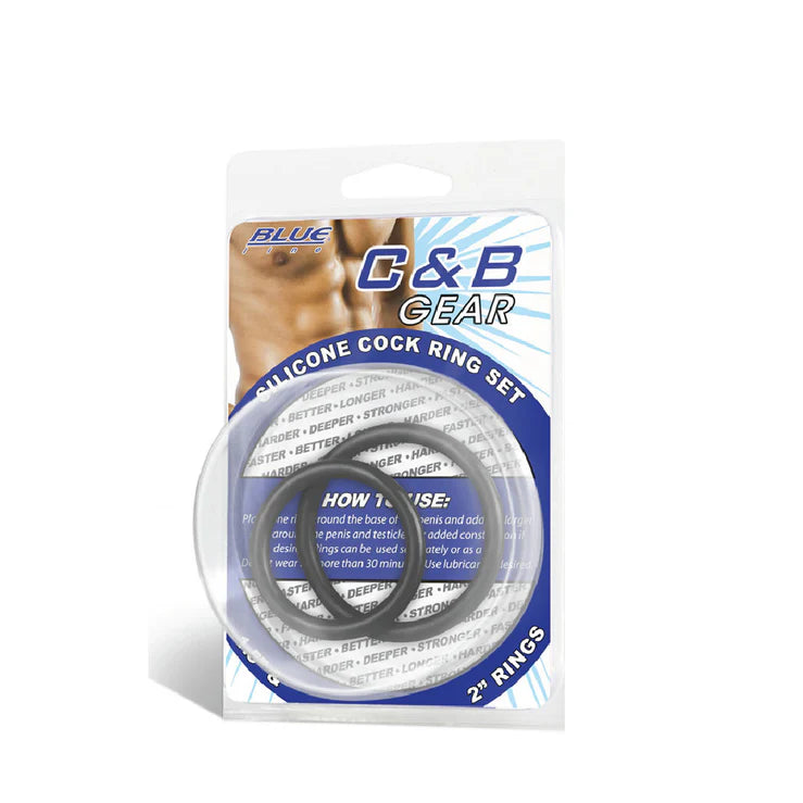 Electric EEL | Blue Line 2" Silicone Cock Ring Set Black