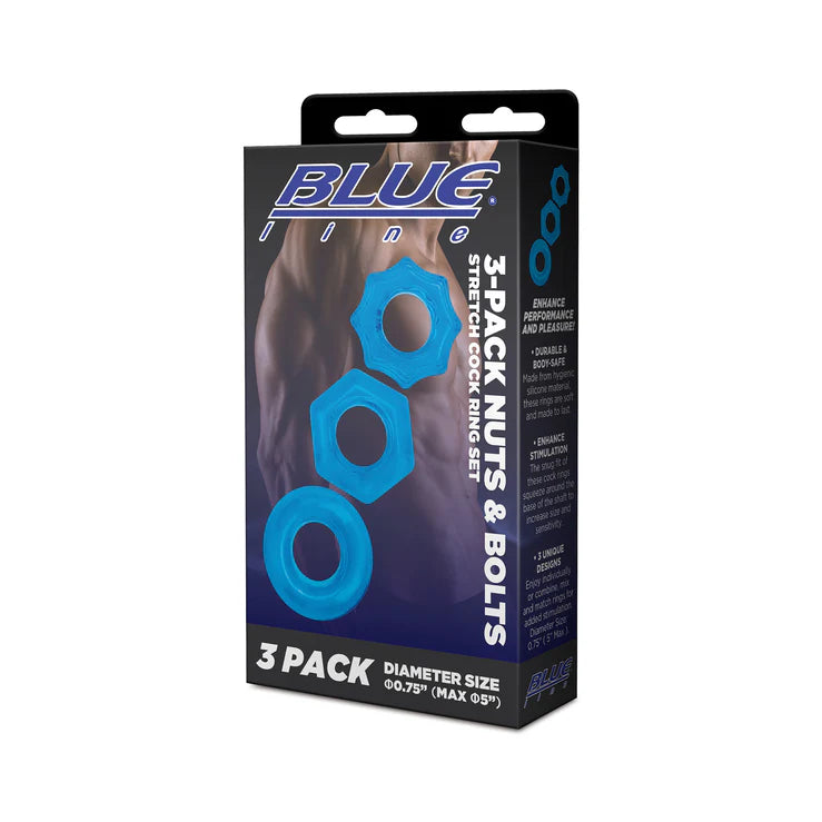 Electric EEL | Blue Line 3-Pack Nuts & Bolts Stretch Cock Ring Set