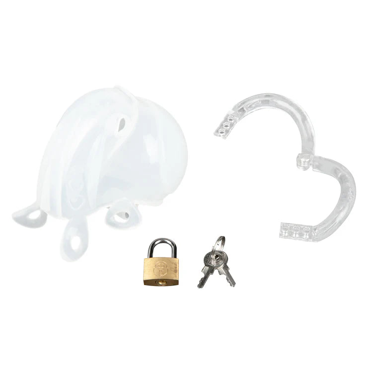 Electric EEL | Blue Line Full Restraint Silicone Cock And Balls Chastity Device 100% Coverage - White