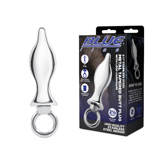 Electric EEL | Blue Line 2.5" Stainless Steel Metal Tapered Butt Plug With Loop Hardware