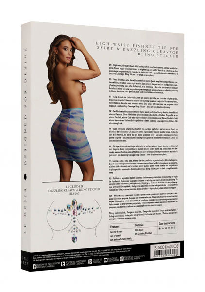 Le Desir Bliss High-Waist Fishnet Tie Dye Skirt & Dazzling Cleavage Bling Sticker Size OS