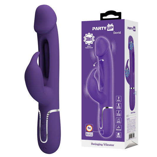 Party Up David 3in1 Swinging Flapping Rabbit Vibrator with Flicking Arm Purple