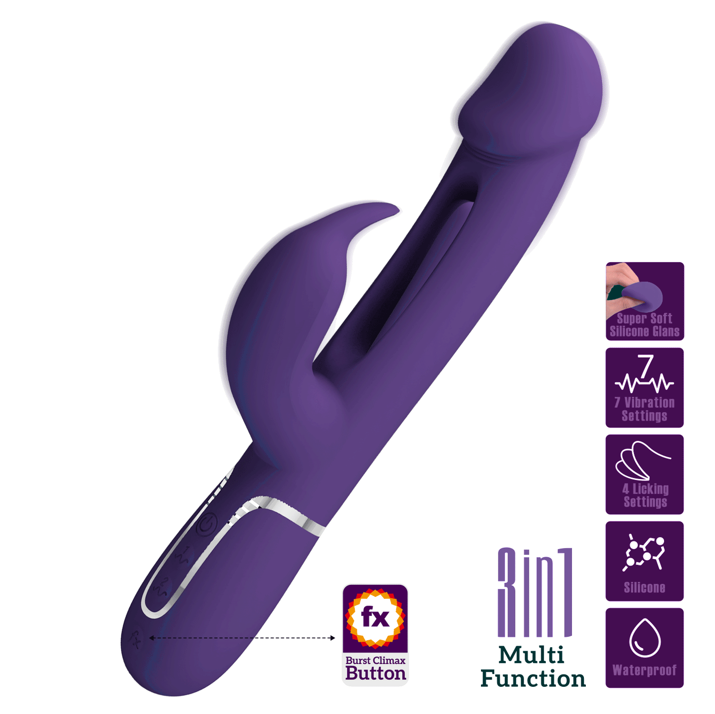 Party Up David 3in1 Swinging Flapping Rabbit Vibrator with Flicking Arm Purple