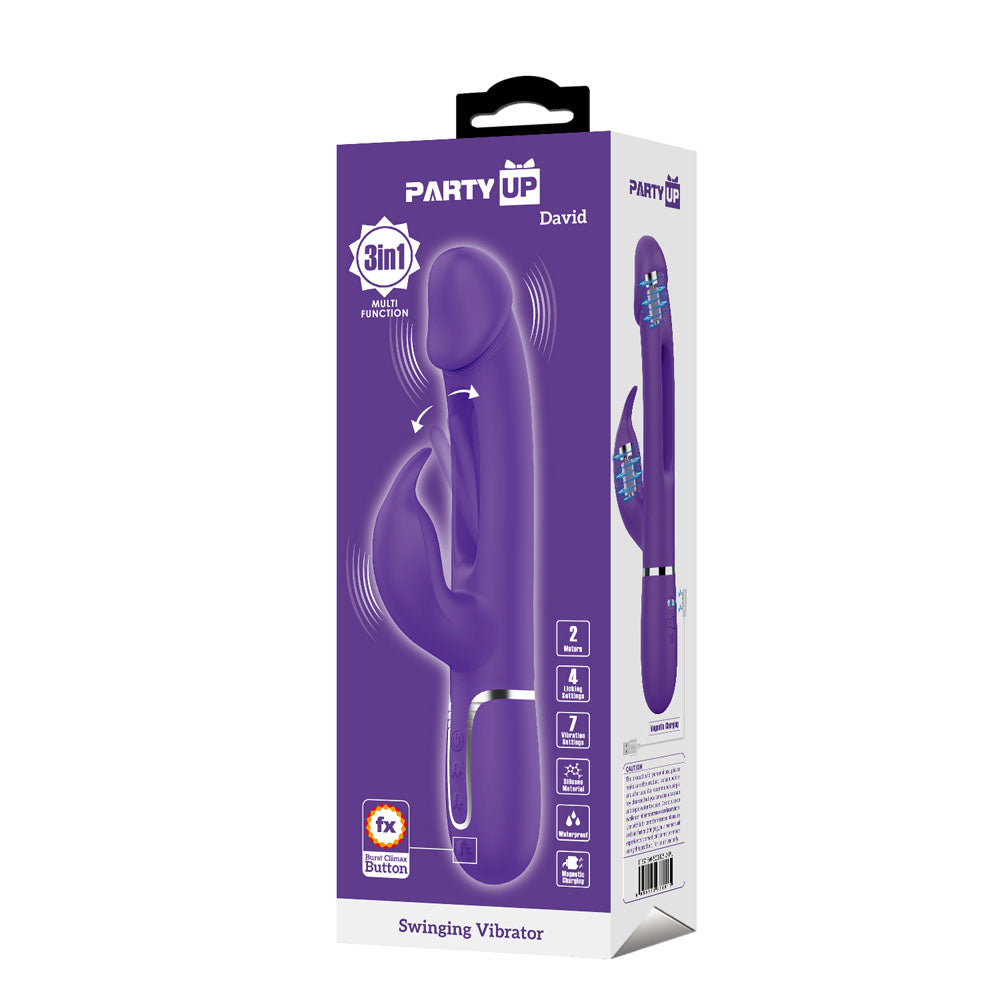 Party Up David 3in1 Swinging Flapping Rabbit Vibrator with Flicking Arm Purple