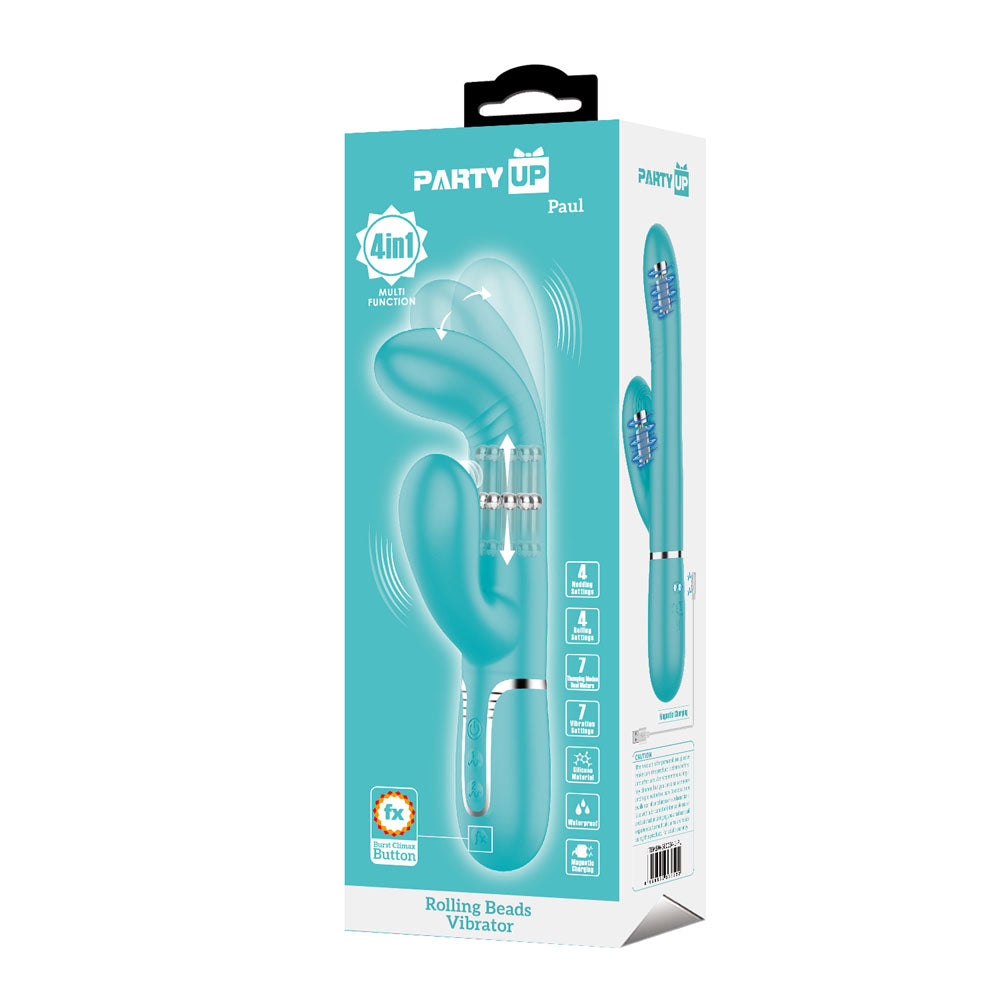 Party Up Paul 4in1 Rolling Beads Thumping Rabbit Vibrator Teal