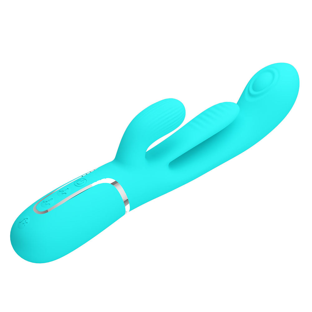 Party Up Andy 3in1 Rabbit Vibrator with Flicking and Thumping Tip Teal