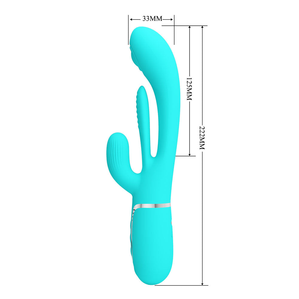 Party Up Andy 3in1 Rabbit Vibrator with Flicking and Thumping Tip Teal