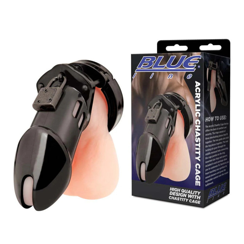Electric EEL | Blue Line Acrylic See-thru Chastity Cock Cage Black