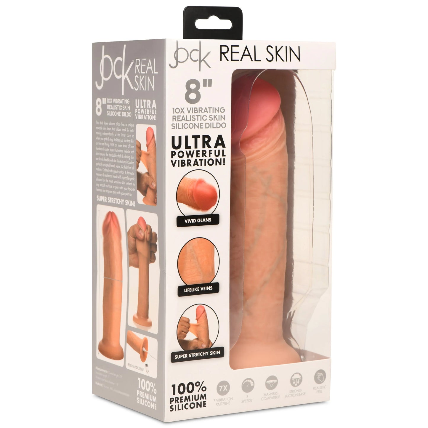Curve Toys | Jock 8" Real Skin 10X Vibrating Realistic Skin Silicone Dildo