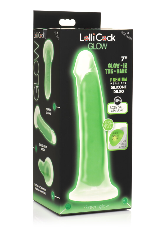 Curve Toys | LolliCock 7" inches Glow-In-The-Dark Silicone Dildo Green