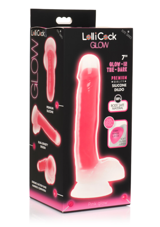 Curve Toys | LolliCock 7" inches Glow-In-The-Dark Silicone Dildo w Balls Pink