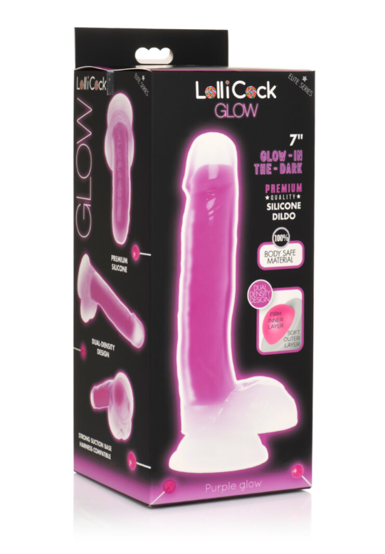 Curve Toys | LolliCock 7" inches Glow-In-The-Dark Silicone Dildo w Balls Purple