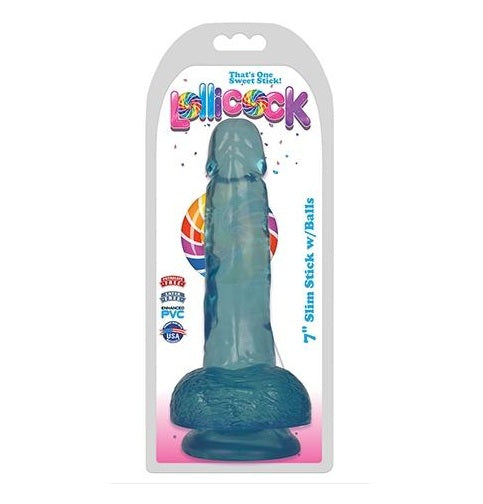 Curve Toys | LolliCock 7" Slim Stick Dildo with Balls - Berry Ice