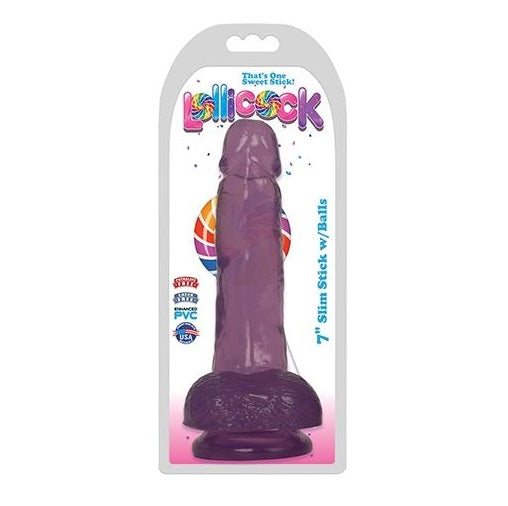 Curve Toys | LolliCock 7" Slim Stick Dildo with Balls - Grape Ice