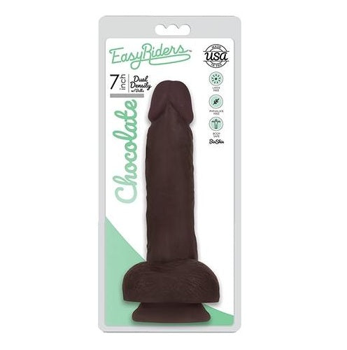 Curve Toys | Easy Riders 7" Slim Bioskin Dong with Balls Chocolate
