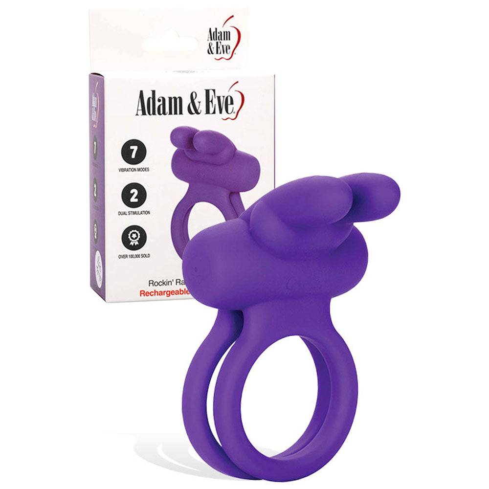 Adam & Eve ROCKIN' RABBIT - Purple USB Rechargeable Cock & Balls Ring