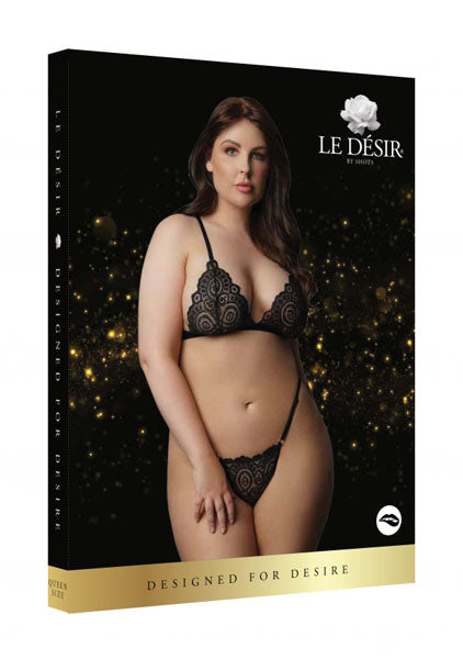 LINGERIE LE DESIR Magic Lace Velvet Lingerie Set Black Plus Size
