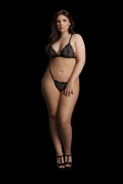 LINGERIE LE DESIR Magic Lace Velvet Lingerie Set Black Plus Size