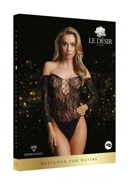 LINGERIE LE DESIR Wonder Rhinestone Bodysuit Black One Size