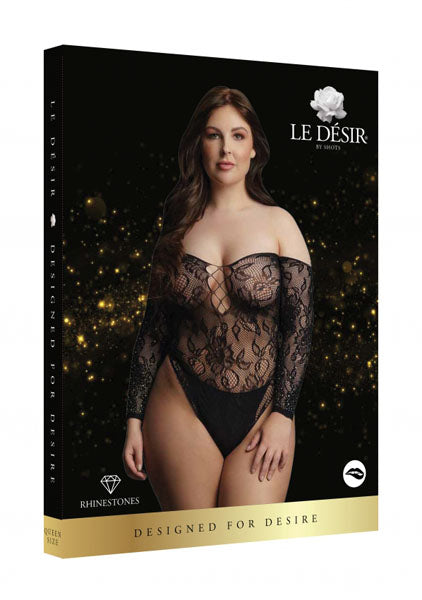 LINGERIE LE DESIR Wonder Rhinestone Bodysuit Black Plus Size