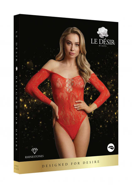 LINGERIE LE DESIR Wonder Rhinestone Bodysuit Red One Size