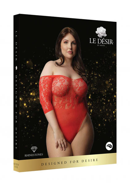 LINGERIE LE DESIR Presents Rhinestone Off Shldr Body Red Plus Size