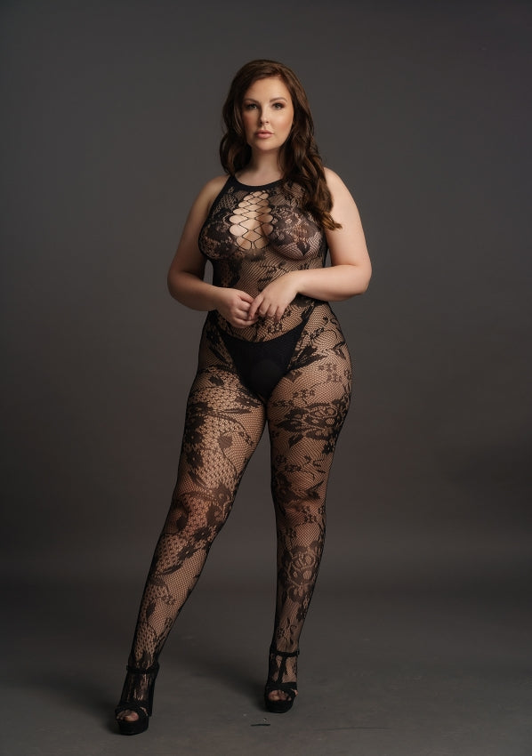 Le Desir Collection Criss Cross Neck Bodystocking Black Size OSX