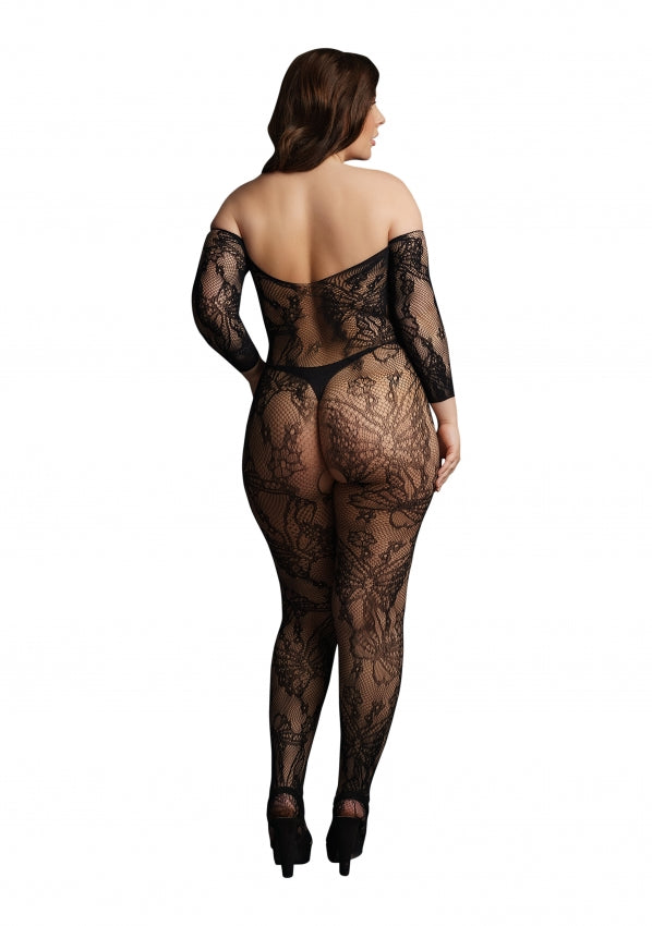 Le Desir Collection Lace Sleeved Bodystocking Black Size OSX