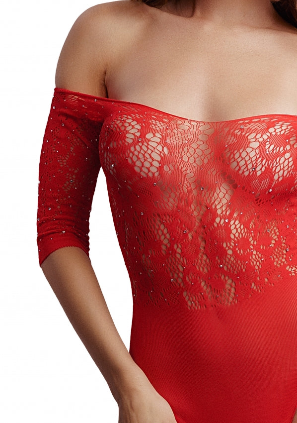 Le Desir Collection Crotchless Rhinestone Teddy Red Size OS