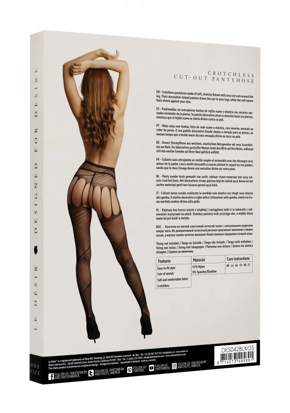 Le Desir Collection Crotchless Cut-Out Pantyhose Black Size OS