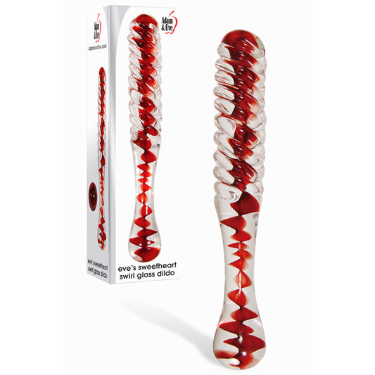 Adam & Eve Sweetheart Swirl Glass - Clear/Red Glass 22cm Dildo