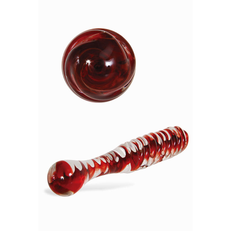 Adam & Eve Sweetheart Swirl Glass - Clear/Red Glass 22cm Dildo