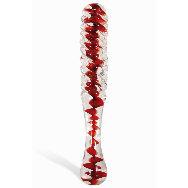 Adam & Eve Sweetheart Swirl Glass - Clear/Red Glass 22cm Dildo