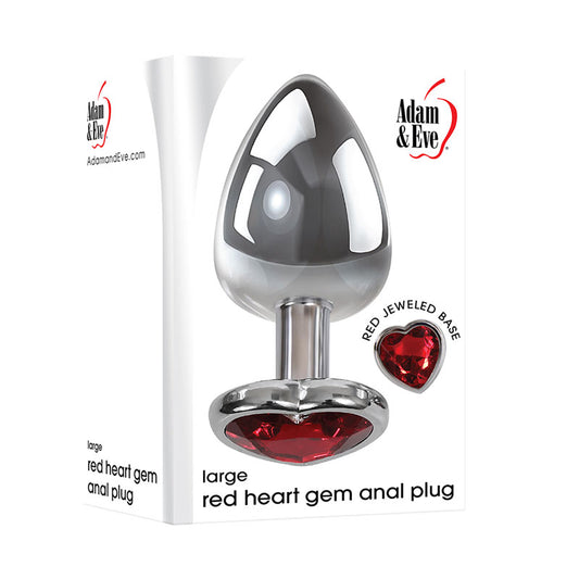 Adam & Eve Red Heart Gen Anal Plug - Large Metallic 9.5cm Butt Plug with Heart Gem Base