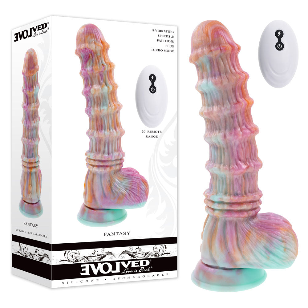 Evolved FANTASY - Multicoloured 27.6cm Vibrating Fantasy Dildo with Remote