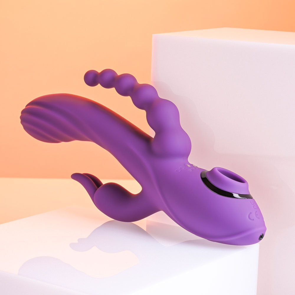 Evolved FOURGASM Purple 21.9cm Triple Vibrator with Suction