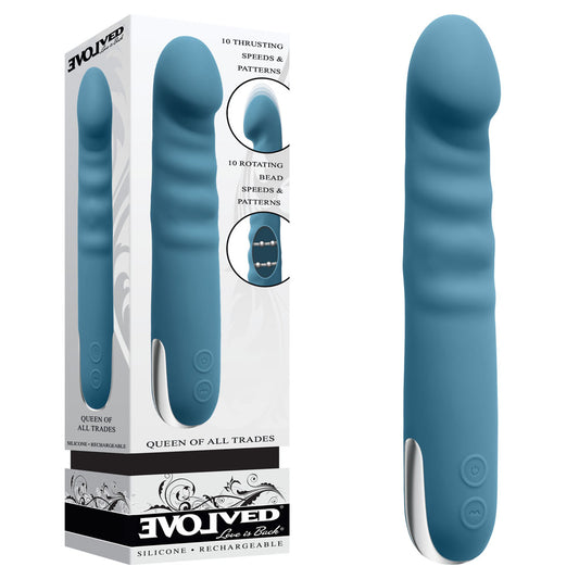 Evolved QUEEN OF ALL TRADES - Blue 22.6cm Thrusting & Rotating Vibrator