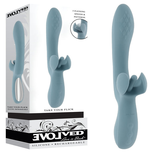 Evolved TAKE YOUR FLICK - Grey 24.1cm Vibrator with Flicking Clitoral Stimulator