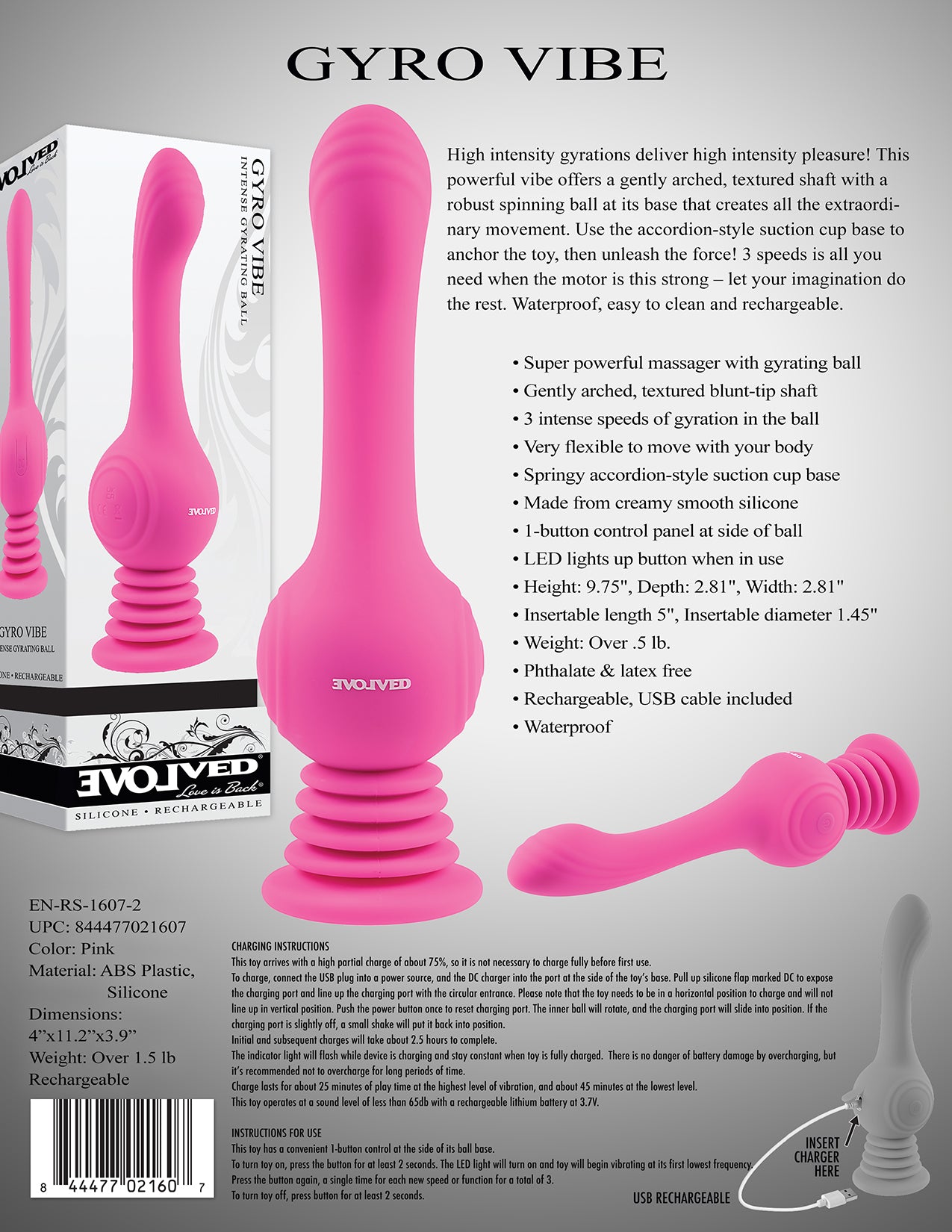Evolved GYRO VIBE Pink 24.8cm USB Rechargeable Super Vibrator