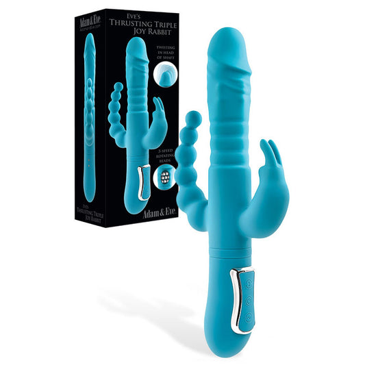 Adam & Eve THRUSTING TRIPLE JOY RABBIT - Teal 25.4cm Rabbit Vibrator with Anal Probe
