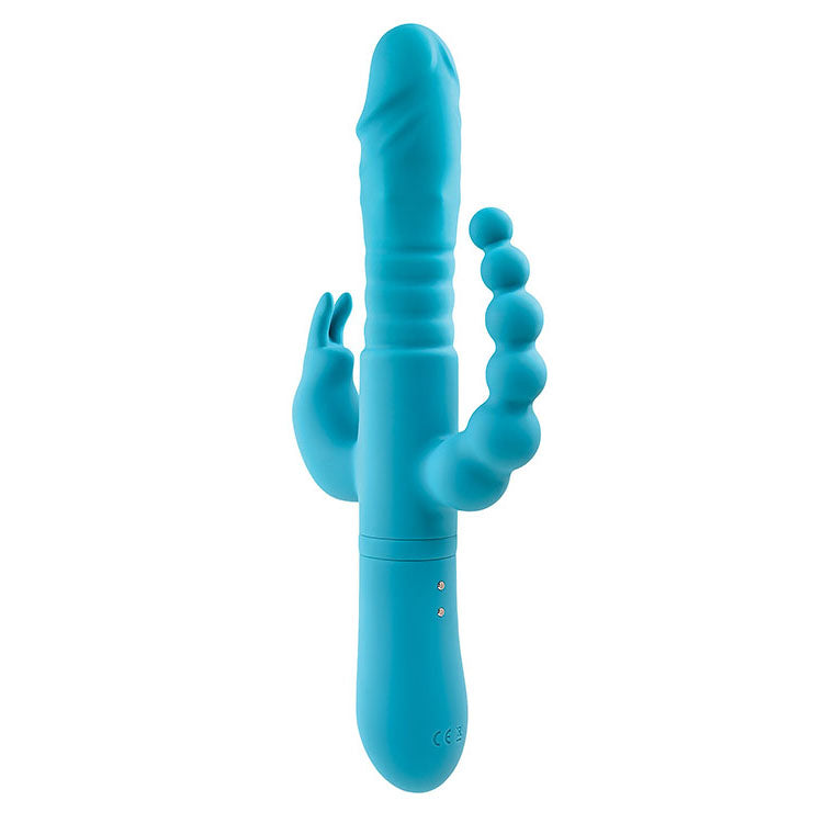 Adam & Eve THRUSTING TRIPLE JOY RABBIT - Teal 25.4cm Rabbit Vibrator with Anal Probe