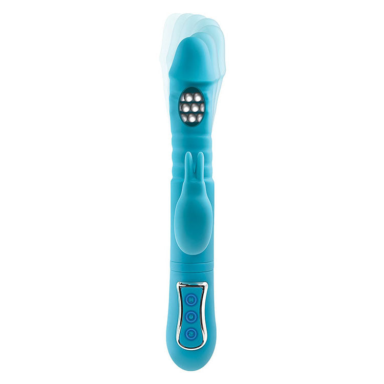 Adam & Eve THRUSTING TRIPLE JOY RABBIT - Teal 25.4cm Rabbit Vibrator with Anal Probe
